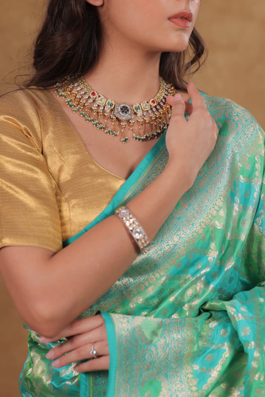 Pista Sea Green Banarasi Rankat Silk Saree