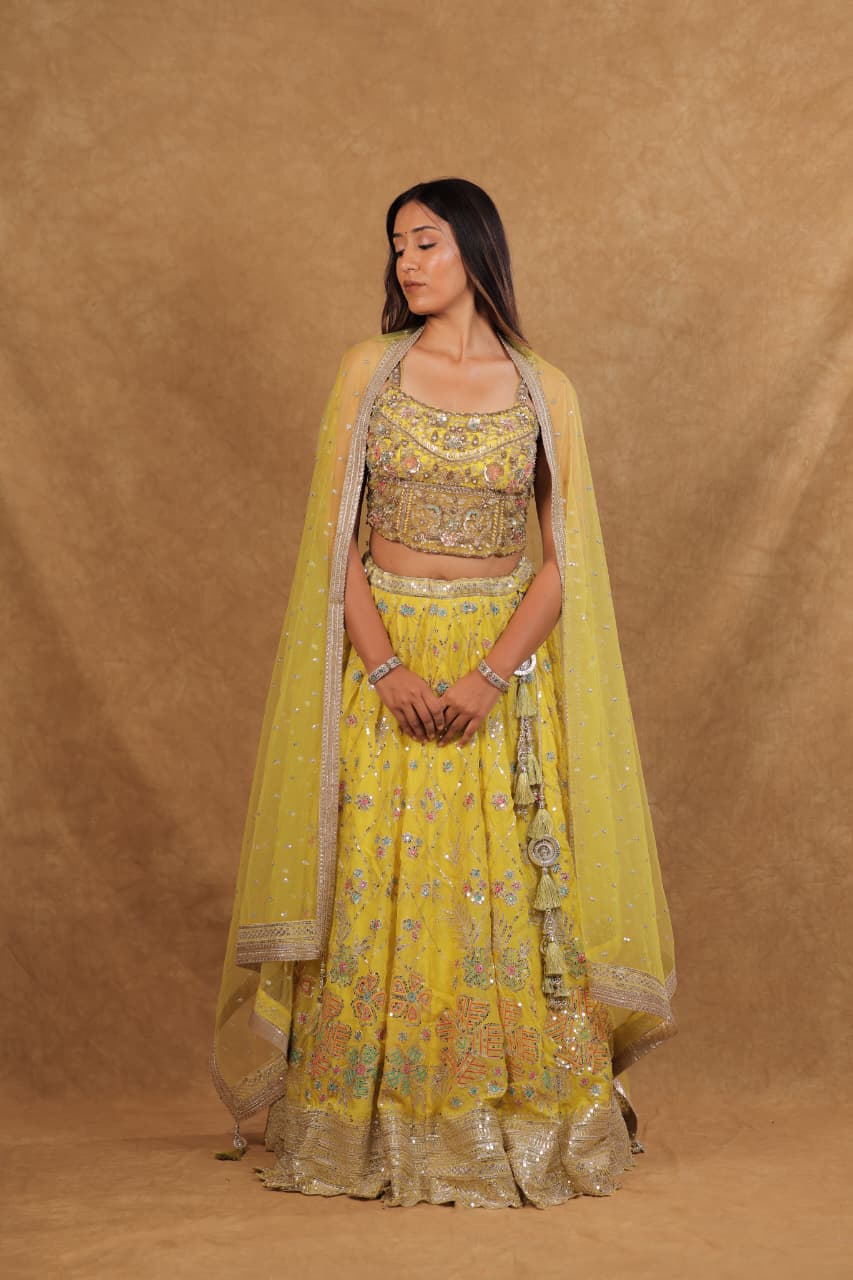 Parrot Green Lehenga with Organza Dupatta