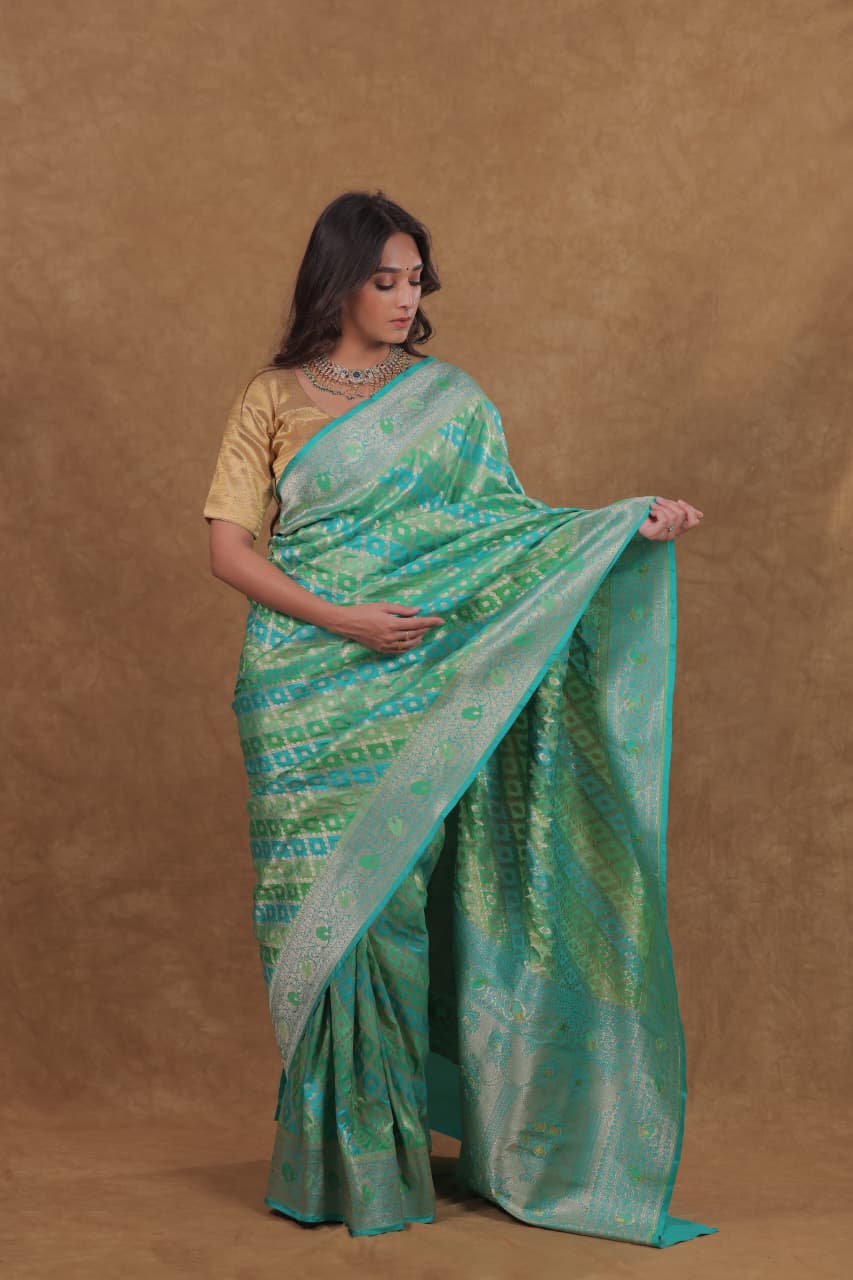 Pista Sea Green Banarasi Rankat Silk Saree