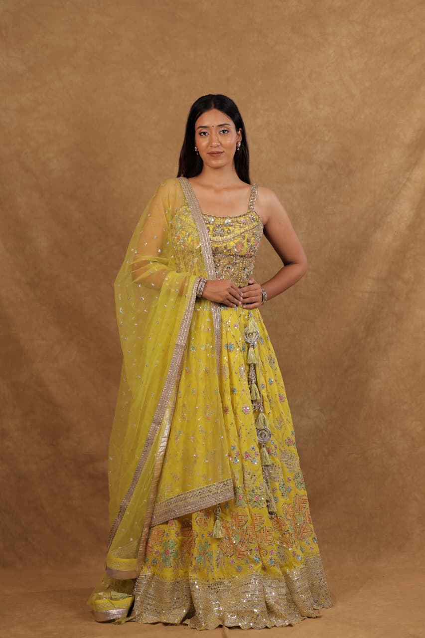 Parrot Green Lehenga with Organza Dupatta