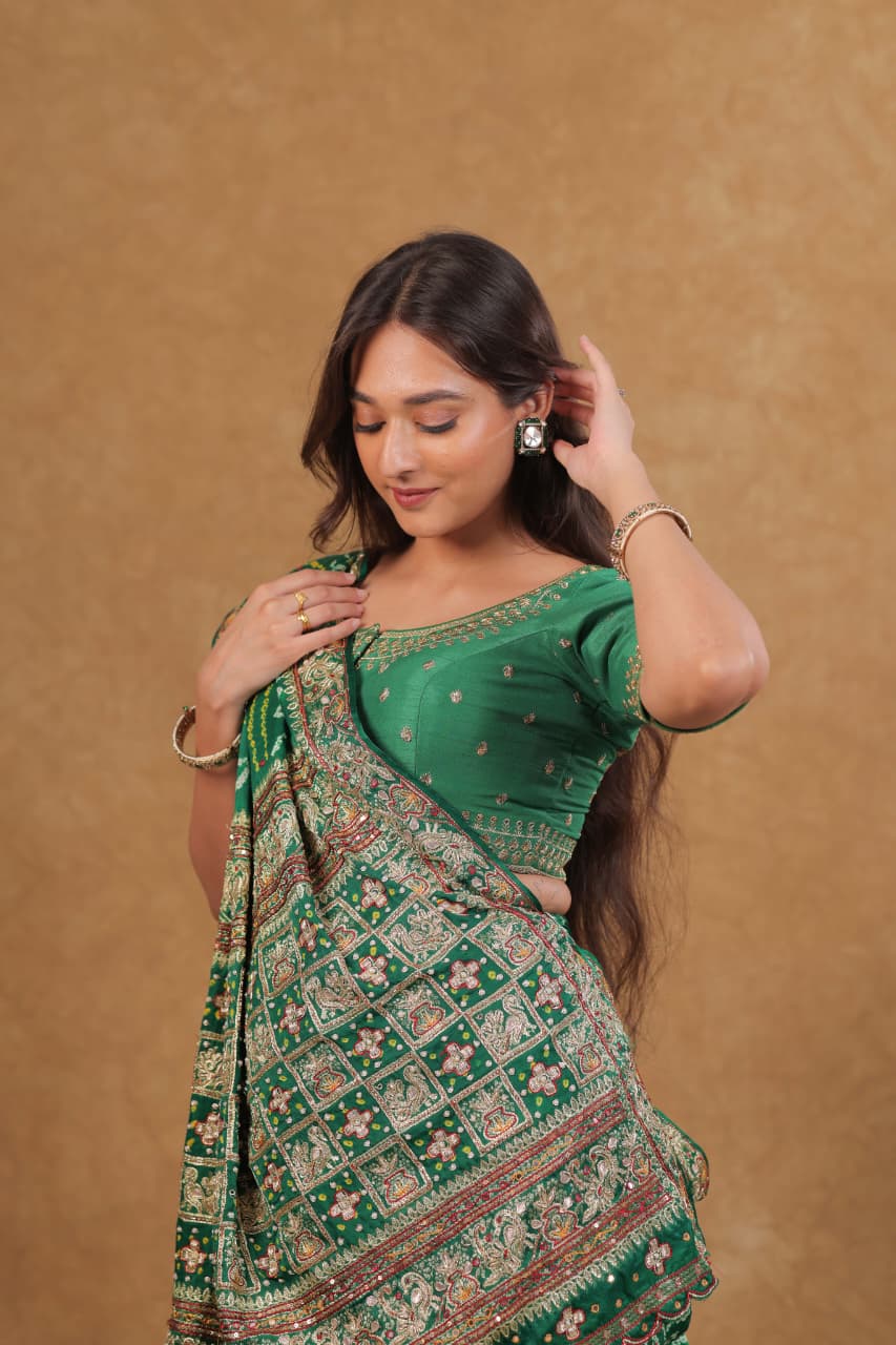 Bottle Green Gajji Silk saree