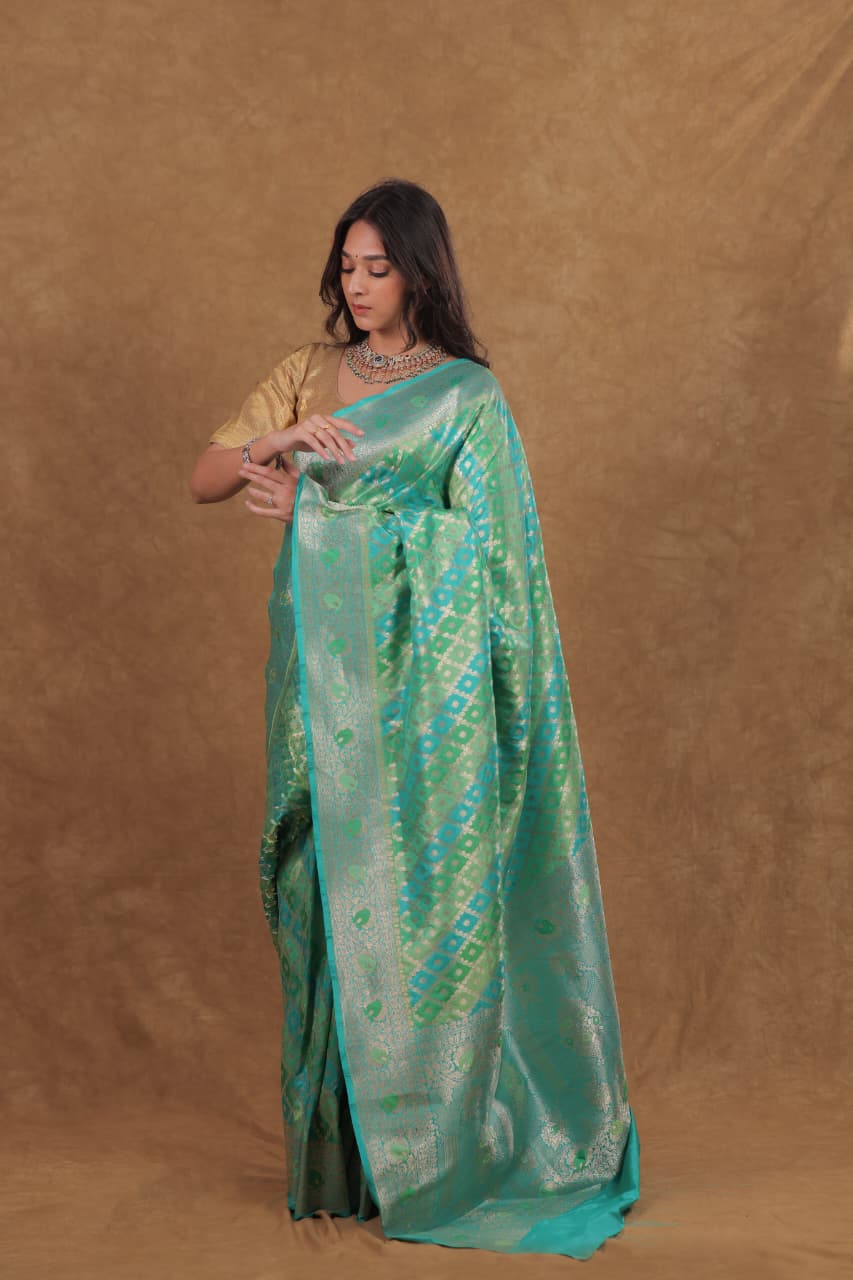 Pista Sea Green Banarasi Rankat Silk Saree