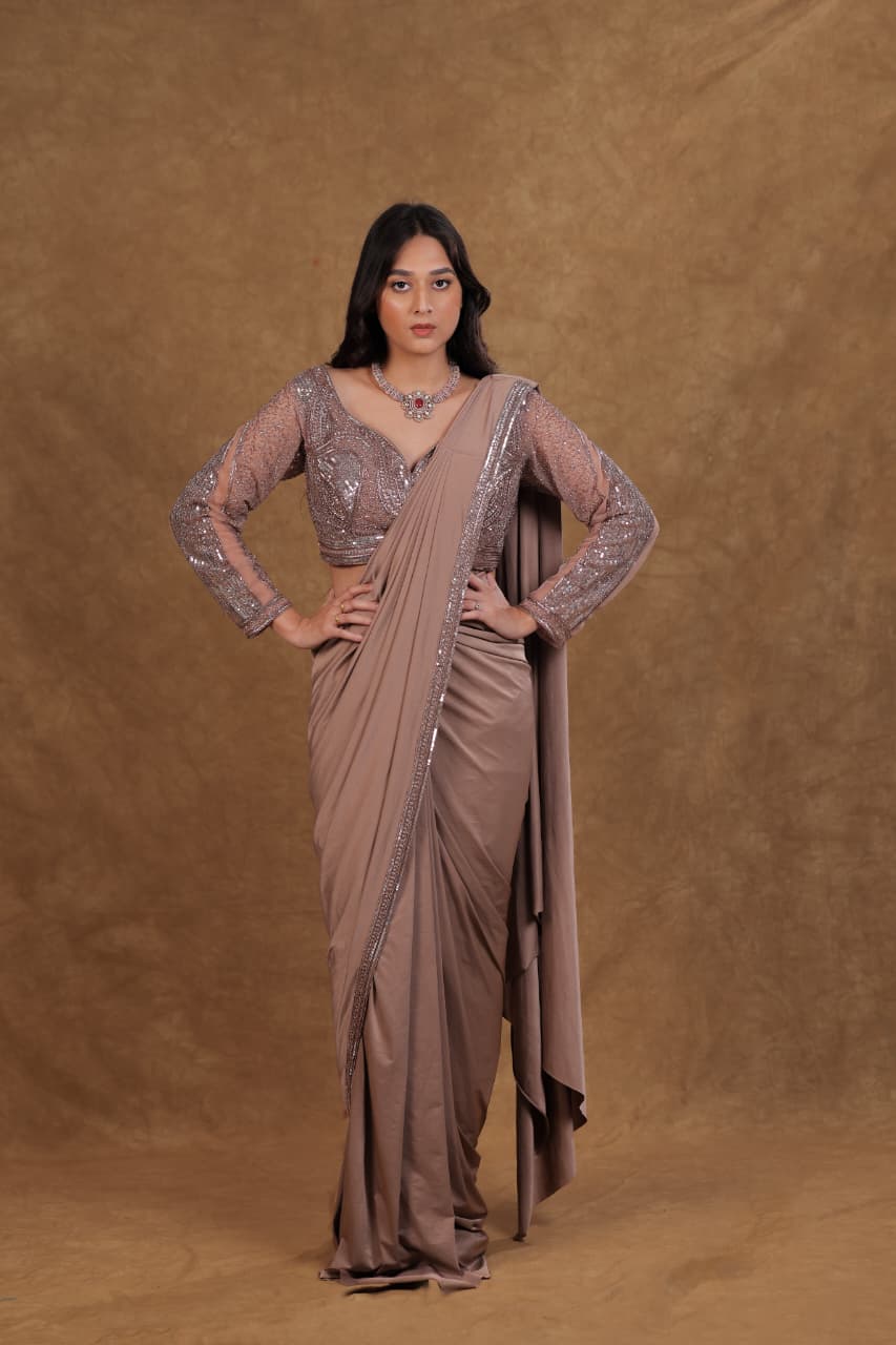 Copper Sequence Lycra READY TO WEAR SAREE