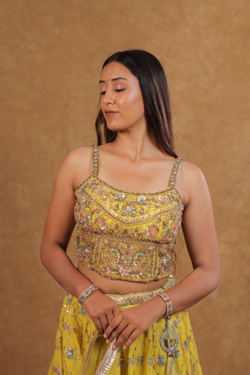 Parrot Green Lehenga with Organza Dupatta