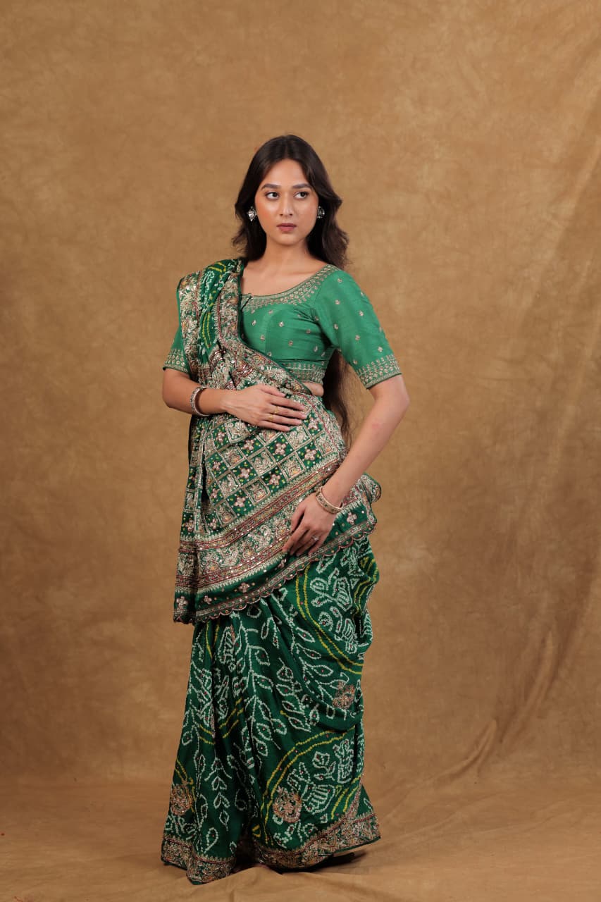 Bottle Green Gajji Silk saree