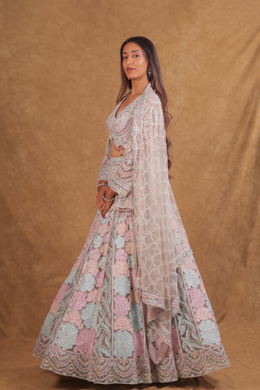 Multi-Color Long Sleeve Choli Suit