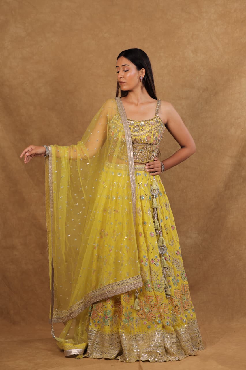 Parrot Green Lehenga with Organza Dupatta