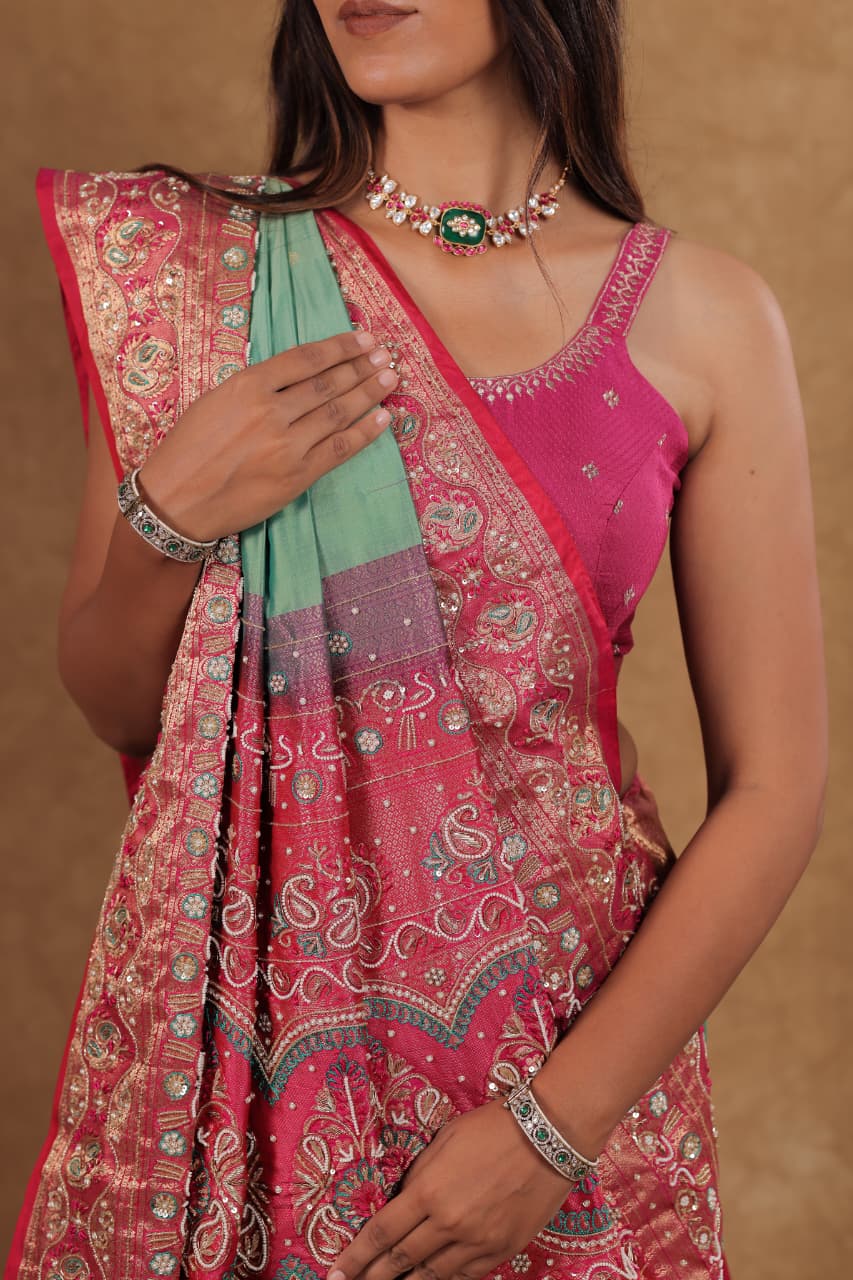 Pista Pink Kanjeevaram Silk Saree