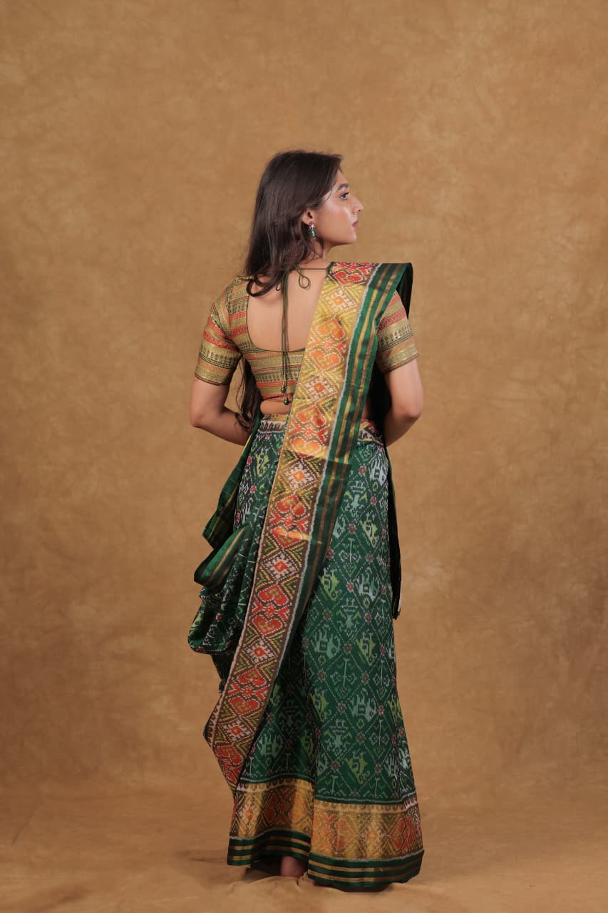 Bottle Green Gajji Silk saree