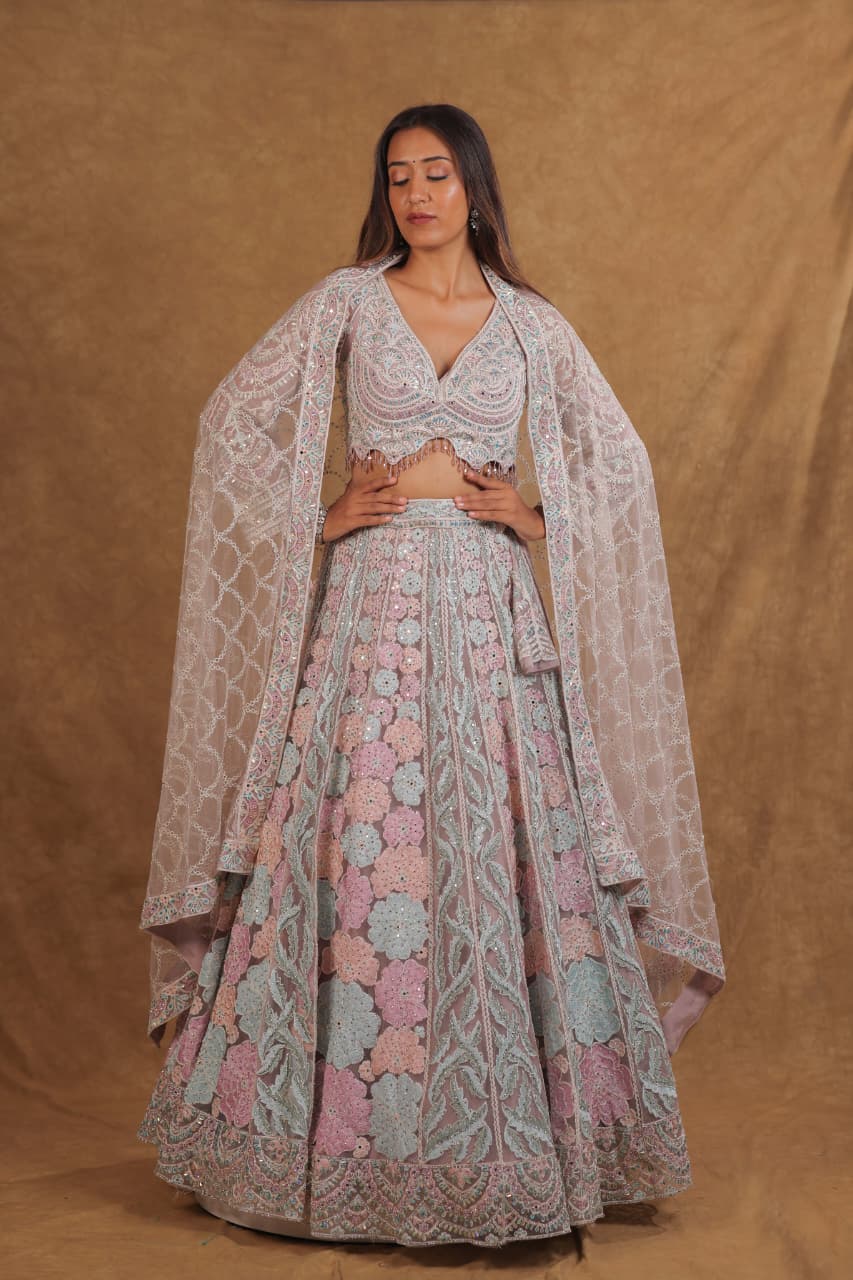 Multi-Color Long Sleeve Choli Suit