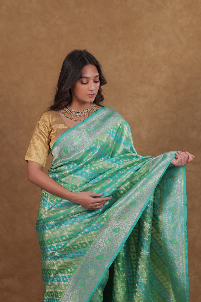 Pista Sea Green Banarasi Rankat Silk Saree