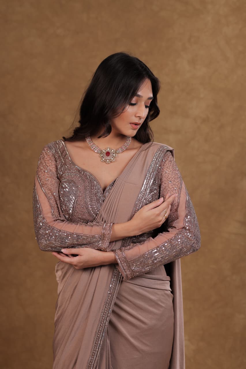 Copper Sequence Lycra READY TO WEAR SAREE