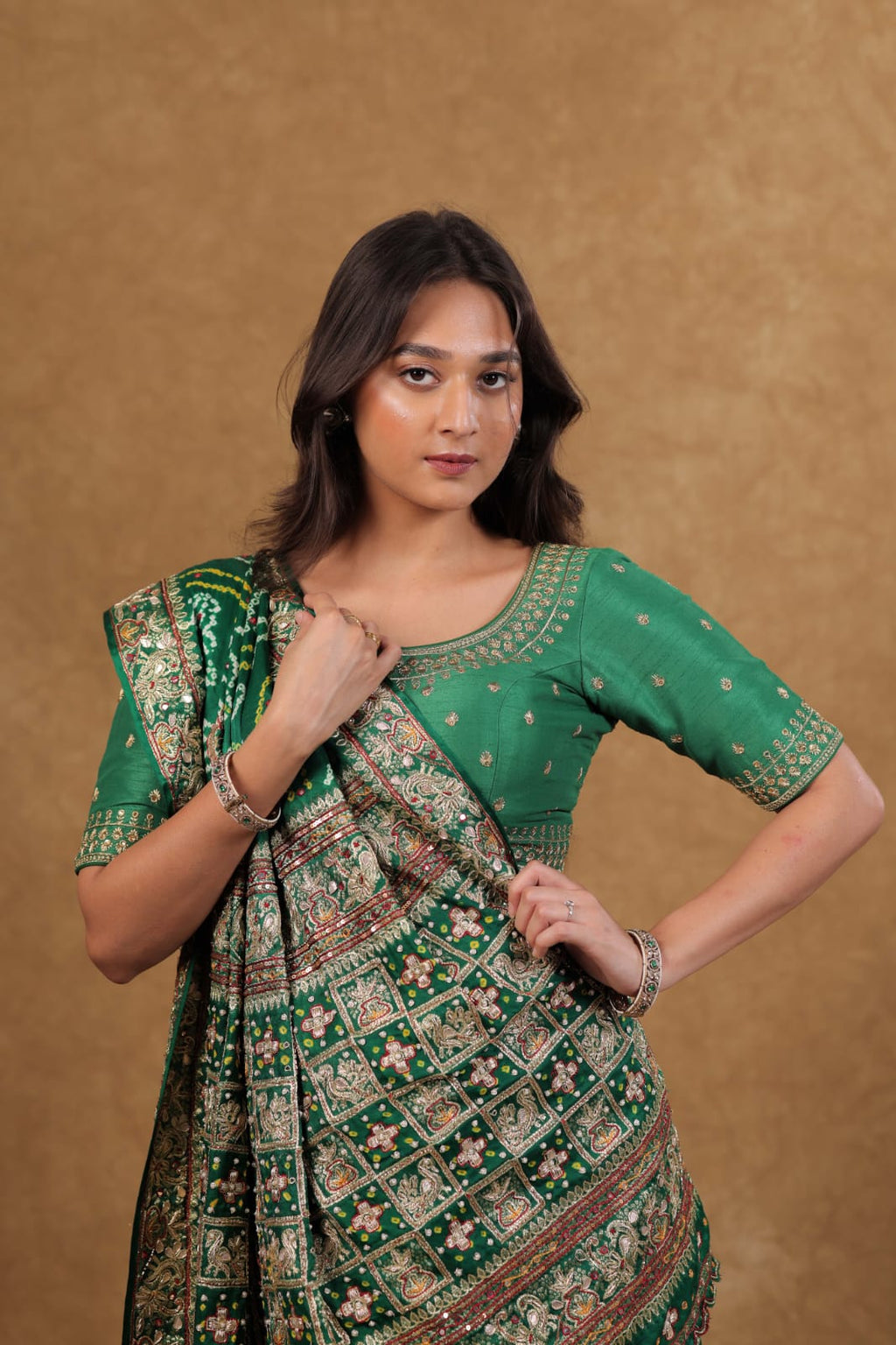 Bottle Green Gajji Silk saree