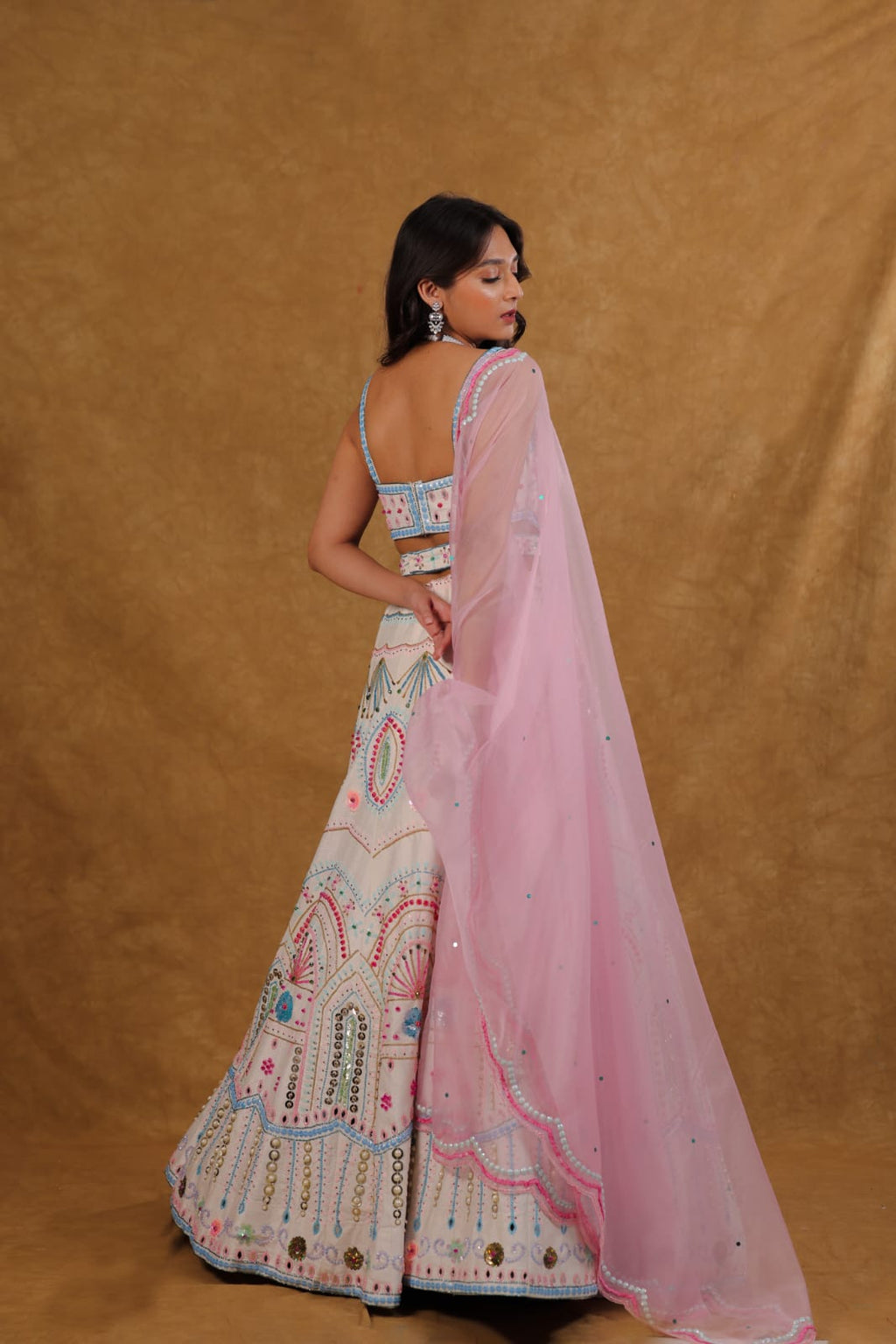 Raw Silk Lehenga with Pearl, Sequence & Diamond Work