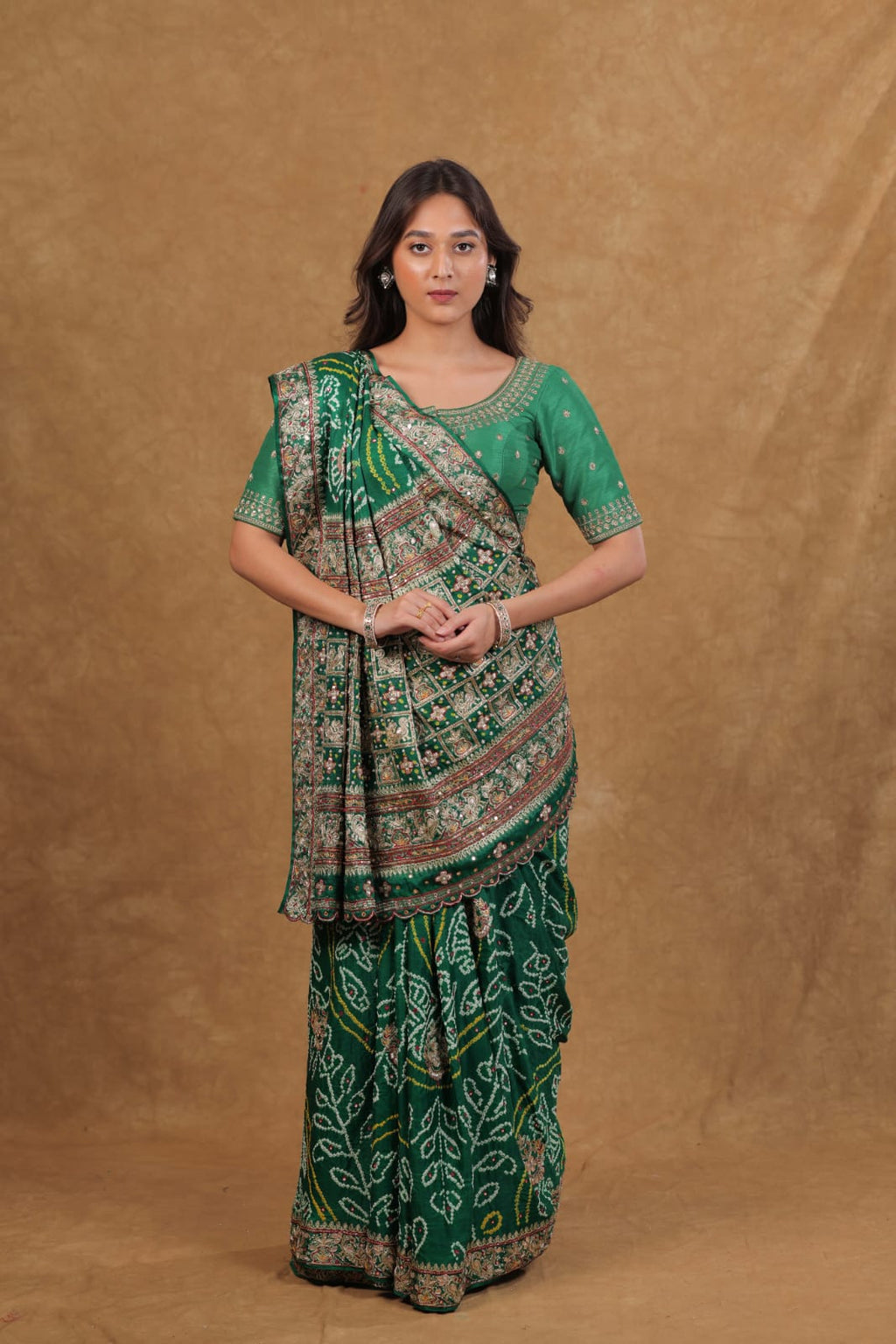 Bottle Green Gajji Silk saree