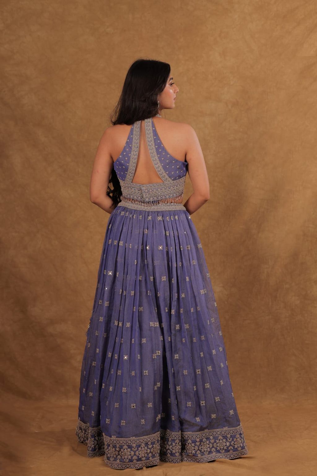 Tissue Crush Lehenga Set with Kasab Pitta Pearl Work