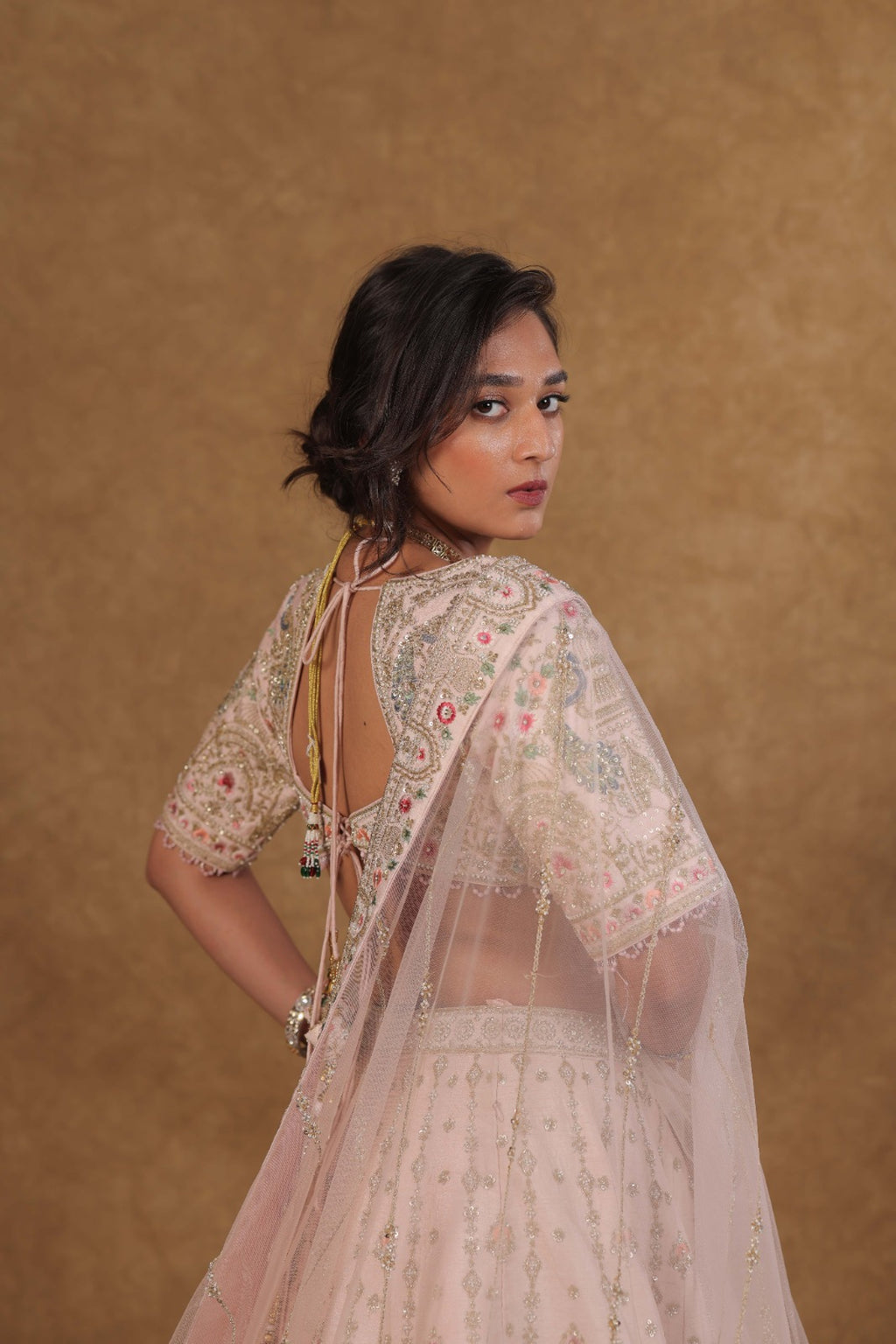 Handcrafted Light Pink Bridal Lehenga Set