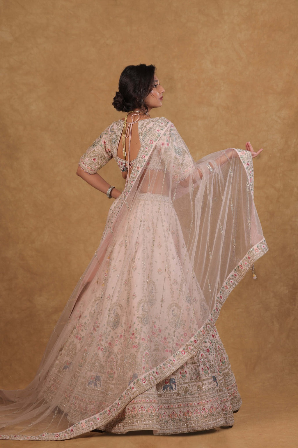 Handcrafted Light Pink Bridal Lehenga Set