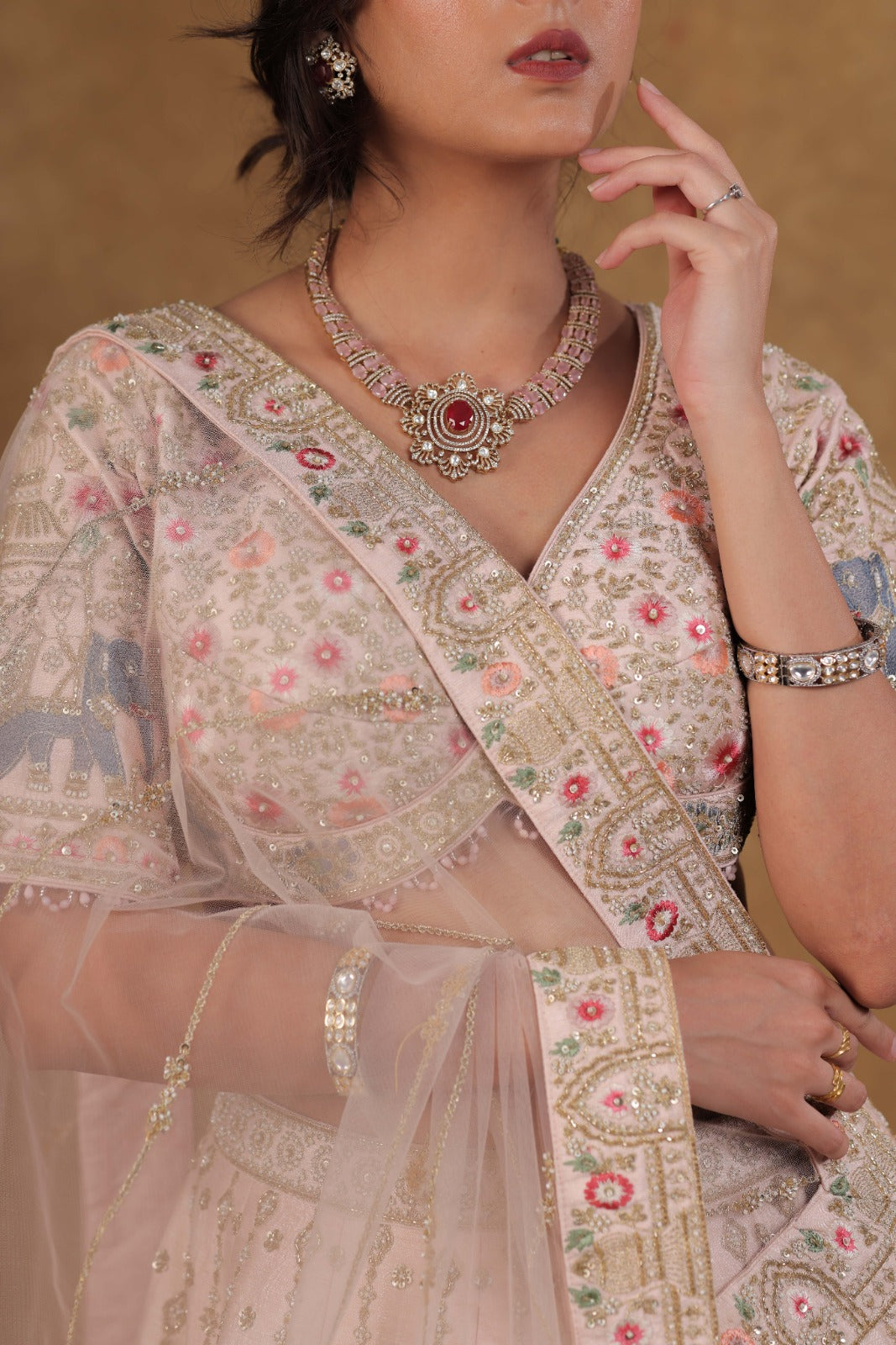 Handcrafted Light Pink Bridal Lehenga Set