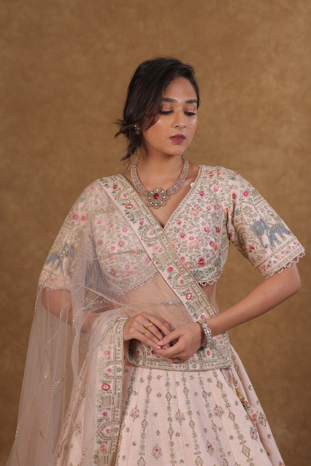 Handcrafted Light Pink Bridal Lehenga Set