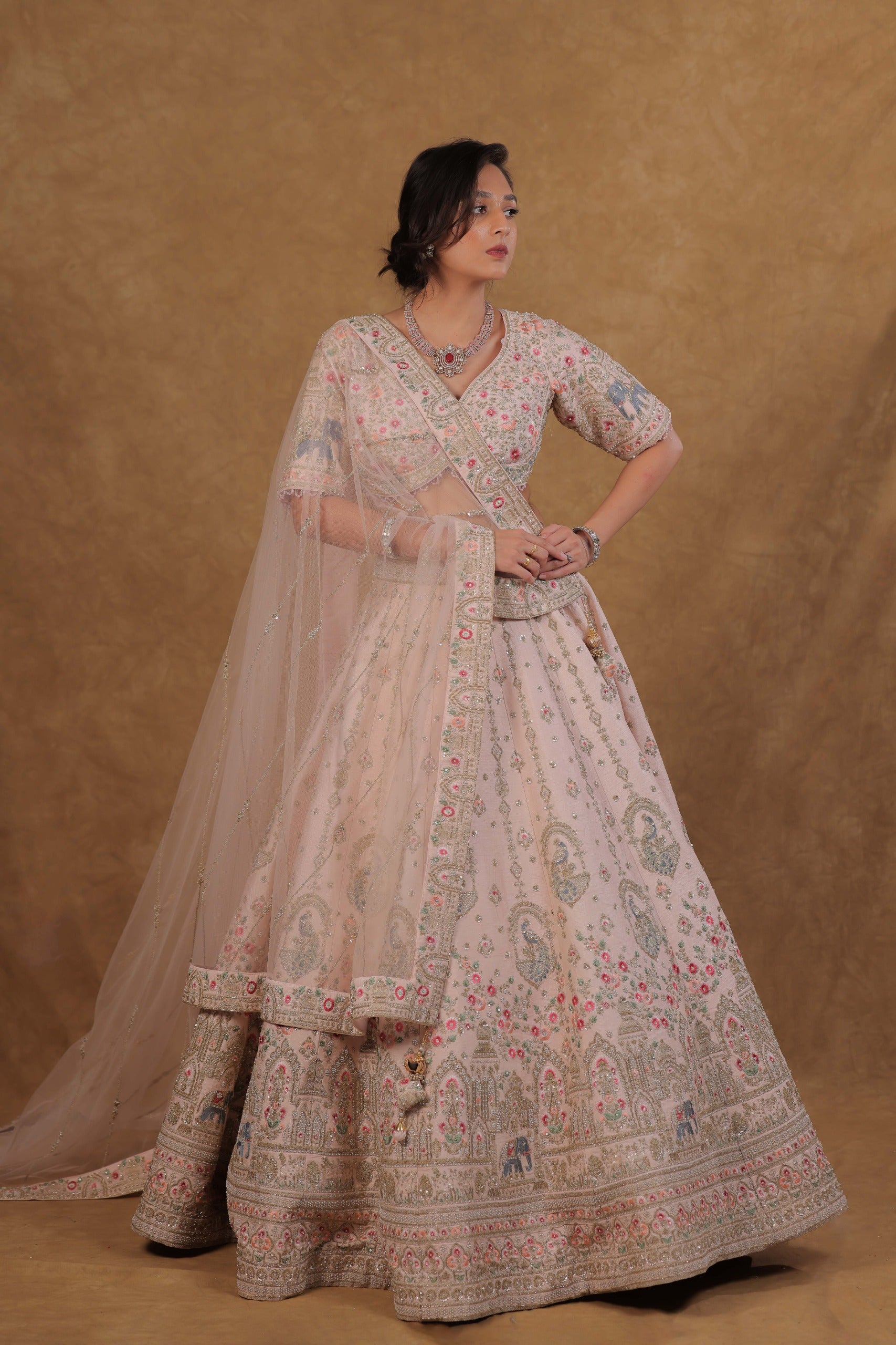 Handcrafted Light Pink Bridal Lehenga Set