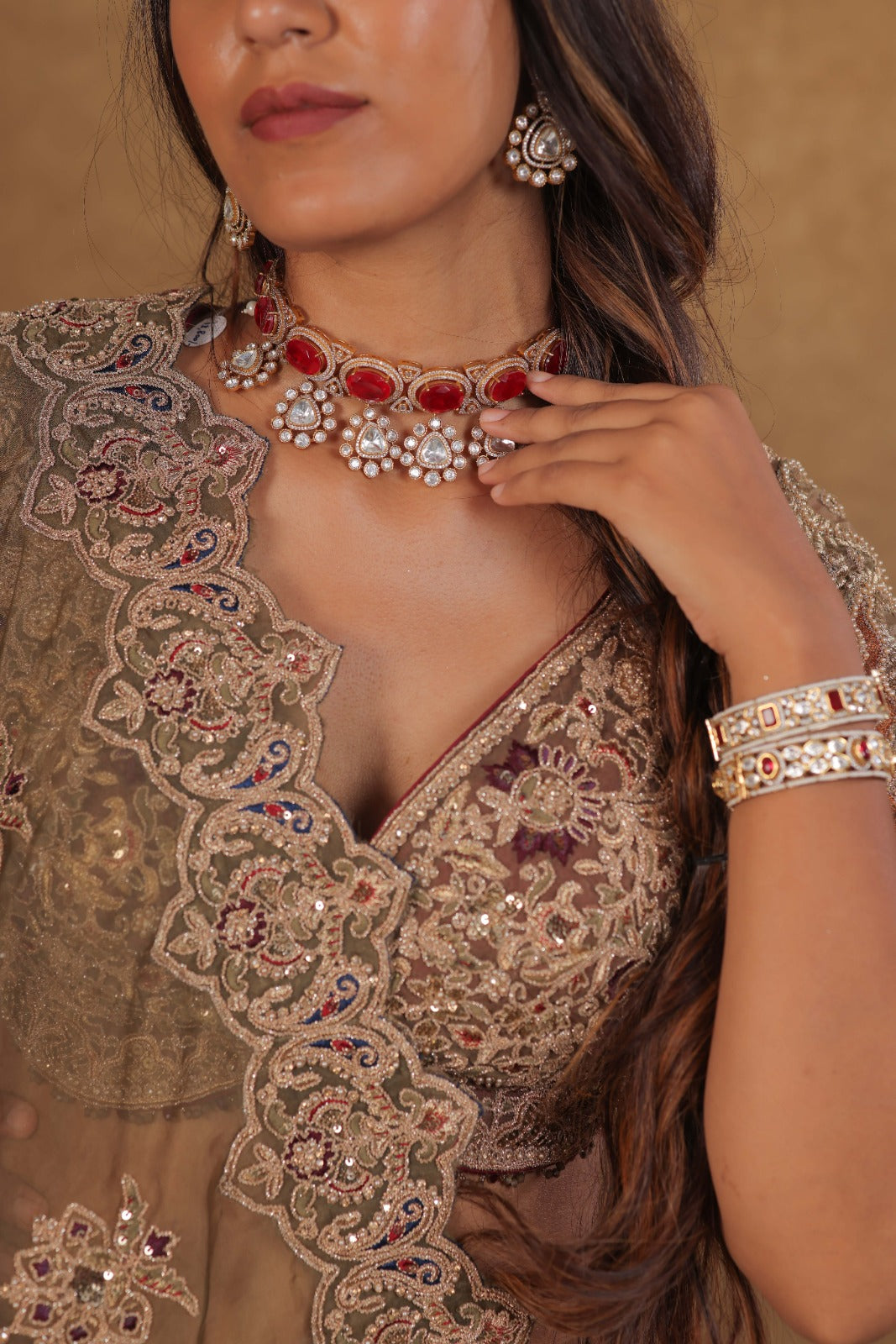 Mehndi Rust Organza Handwork Bridal Lehenga set