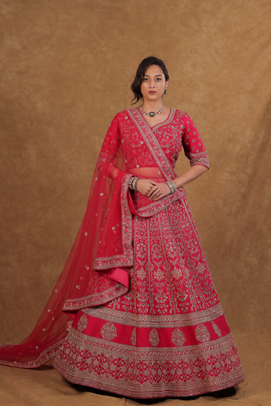 Handcrafted Rani Bridal Silk Lehenga Set