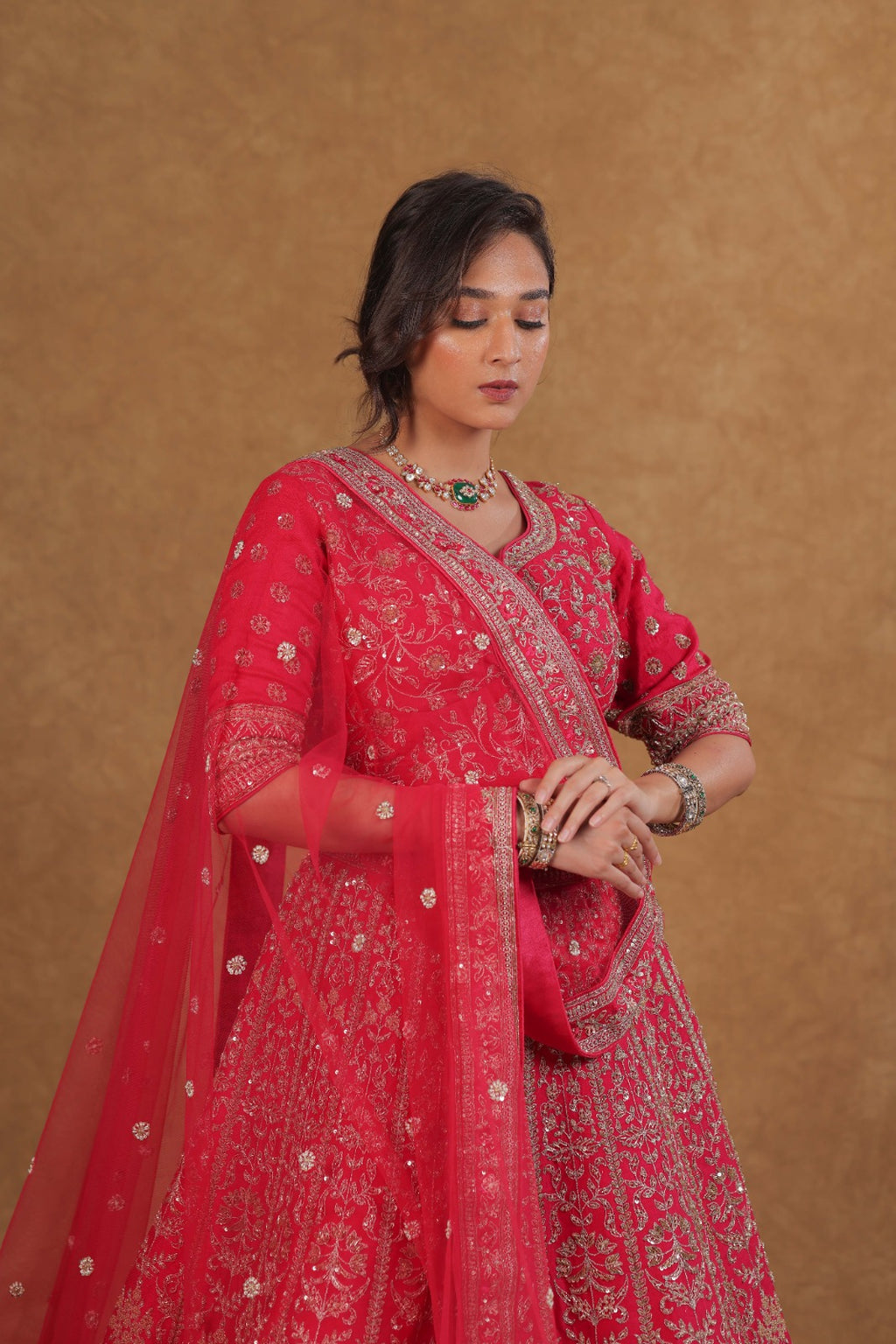 Handcrafted Rani Bridal Silk Lehenga Set