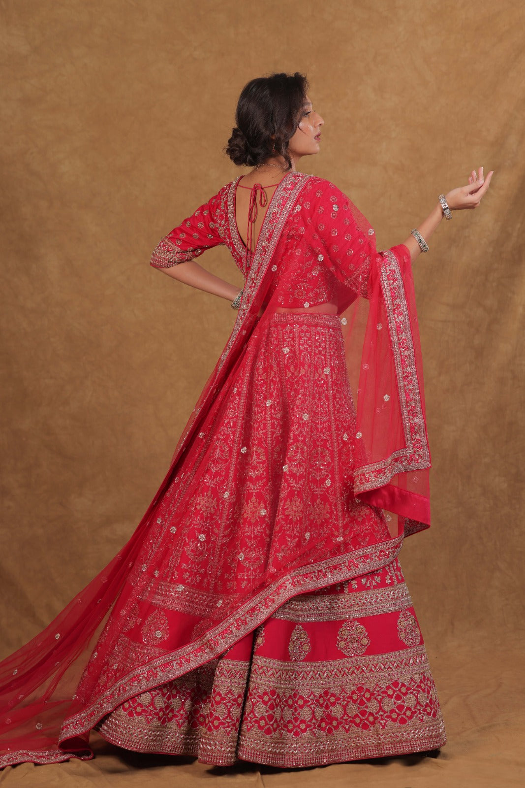 Handcrafted Rani Bridal Silk Lehenga Set