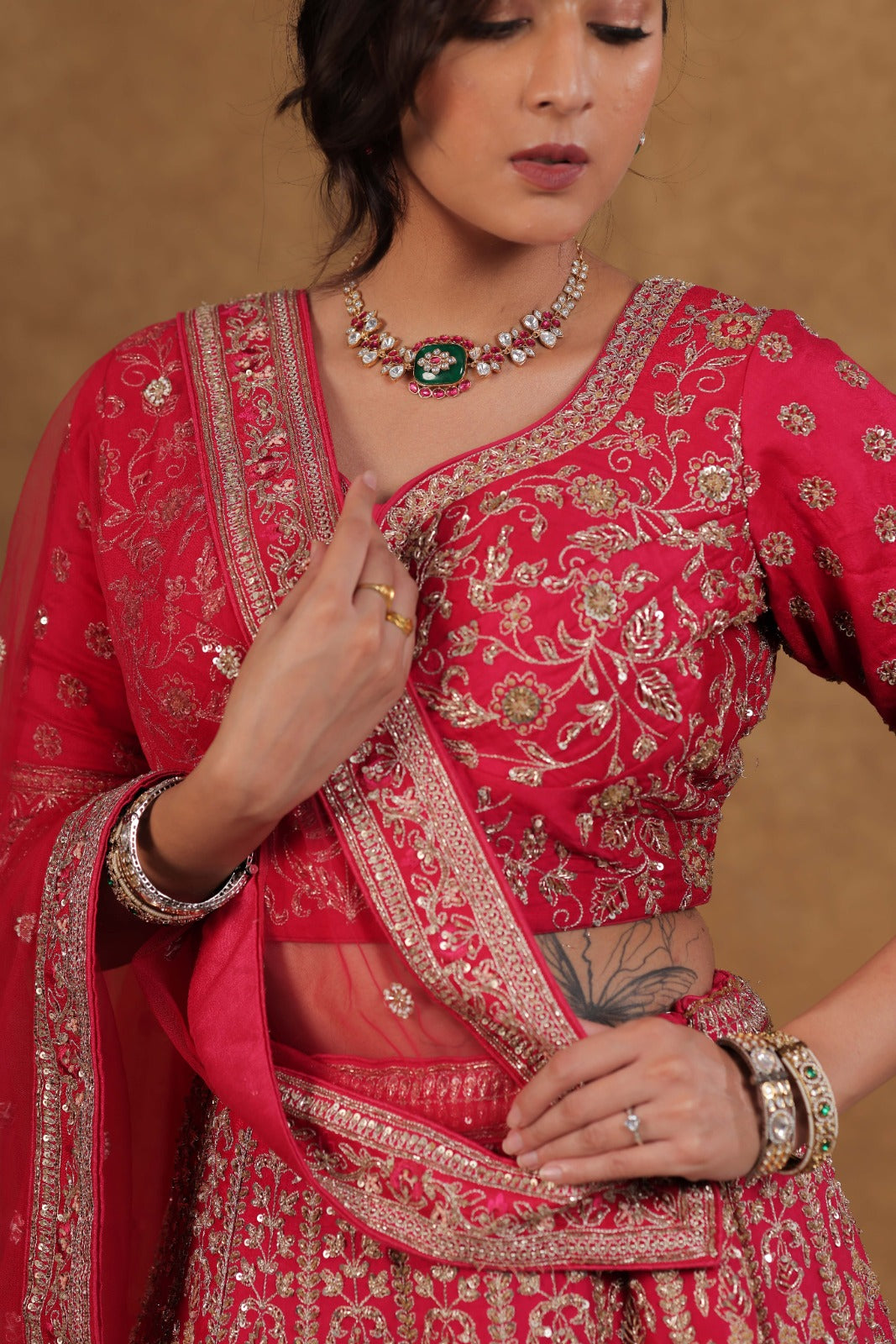 Handcrafted Rani Bridal Silk Lehenga Set