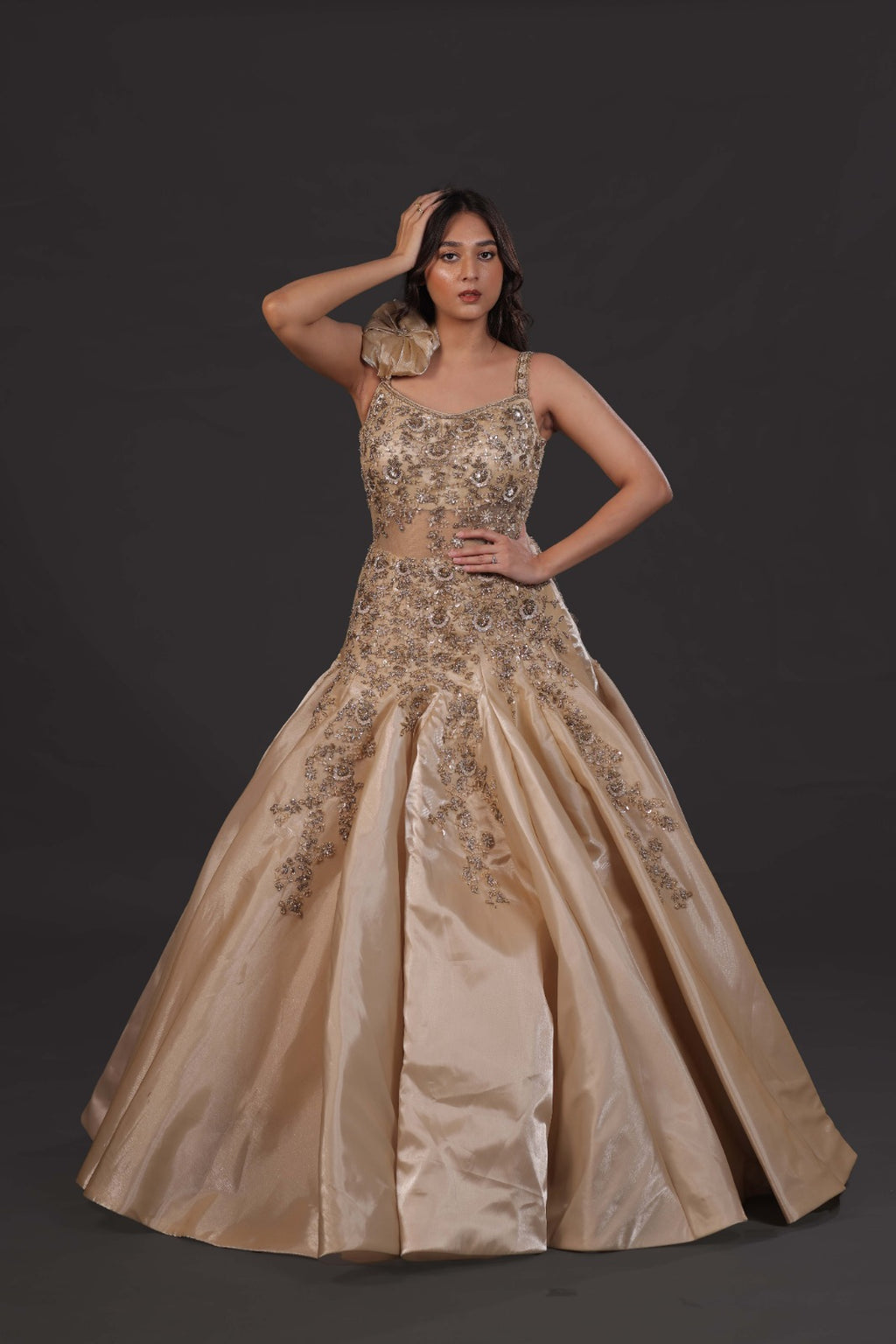 Golden Pearl Resham Handwork Gown