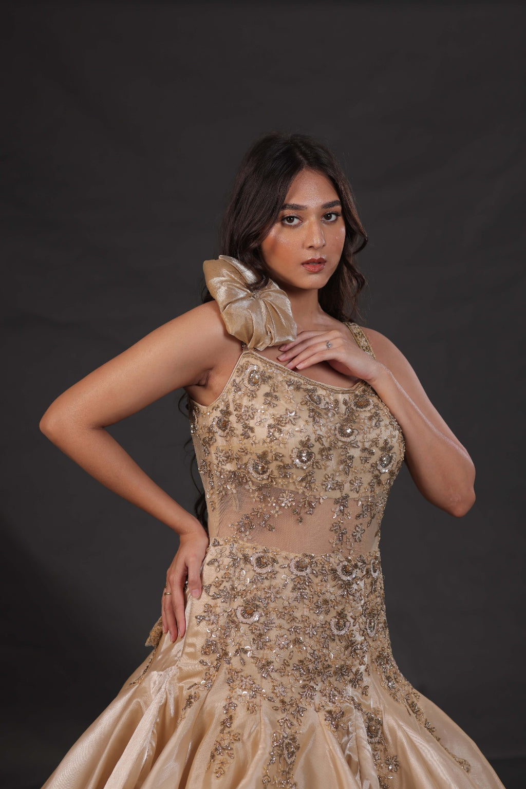 Golden Pearl Resham Handwork Gown