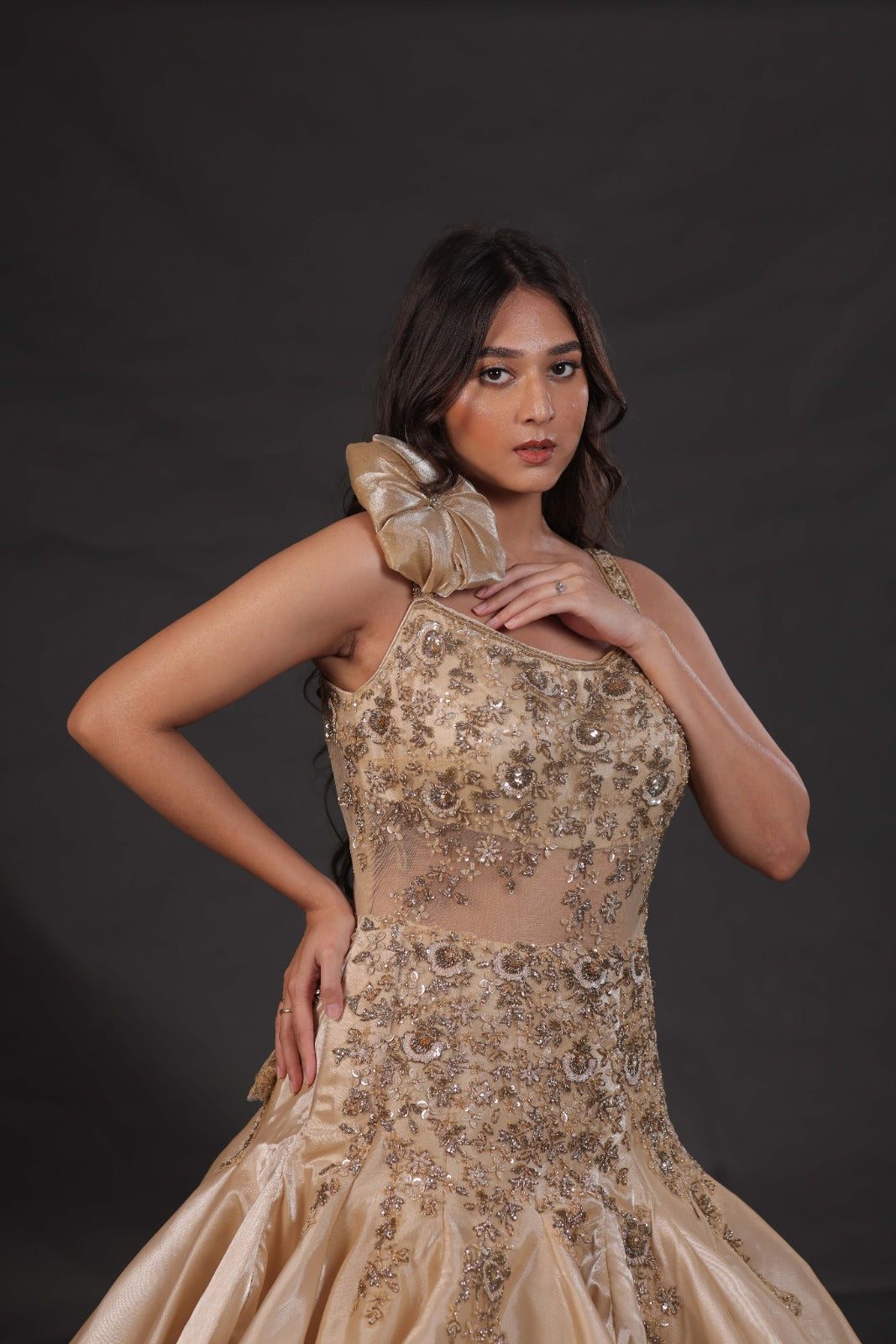 Golden Pearl Resham Handwork Gown