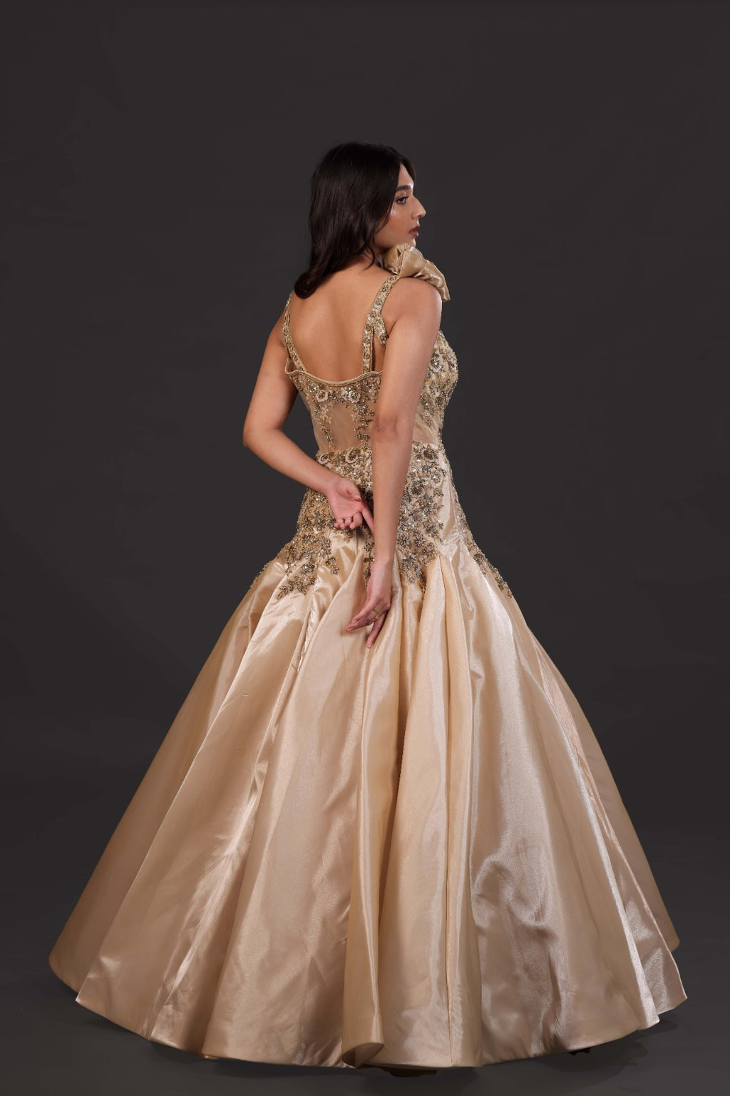 Golden Pearl Resham Handwork Gown