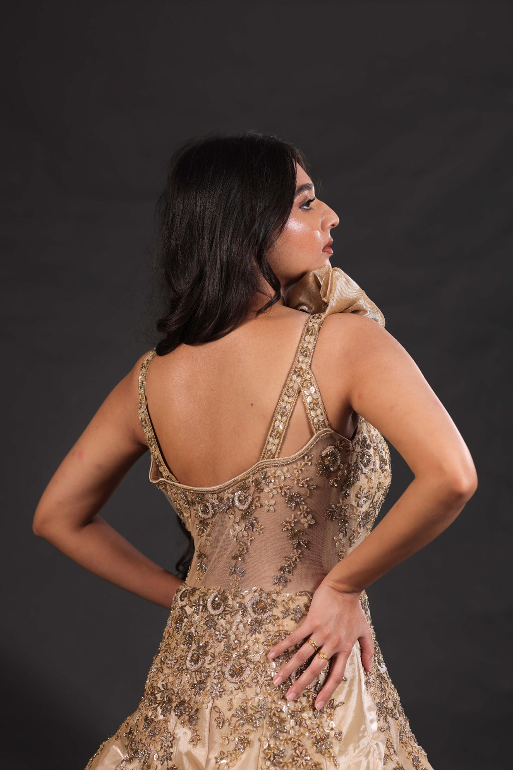 Golden Pearl Resham Handwork Gown