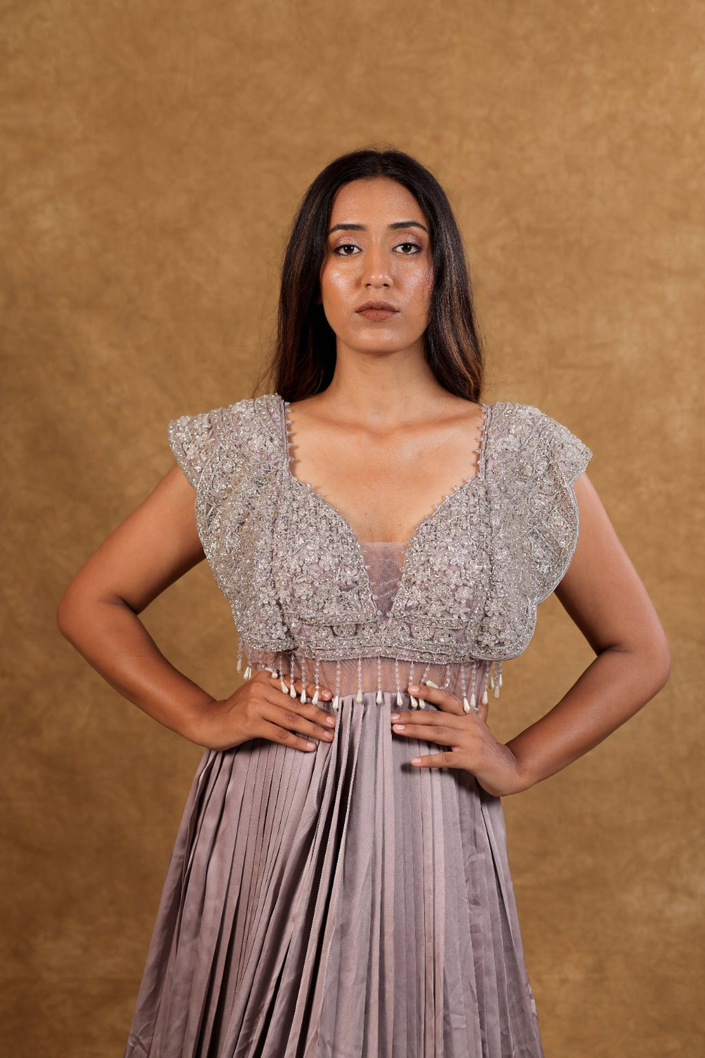 LAVENDER Pearl Flap Designer Gown