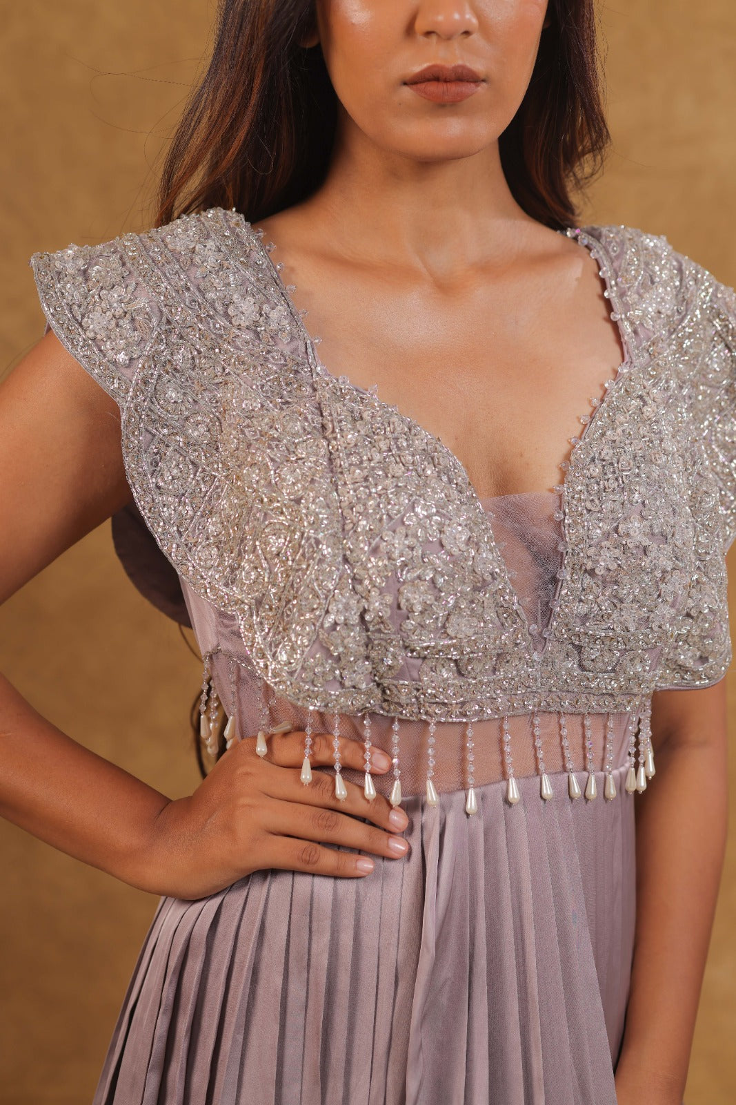 LAVENDER Pearl Flap Designer Gown