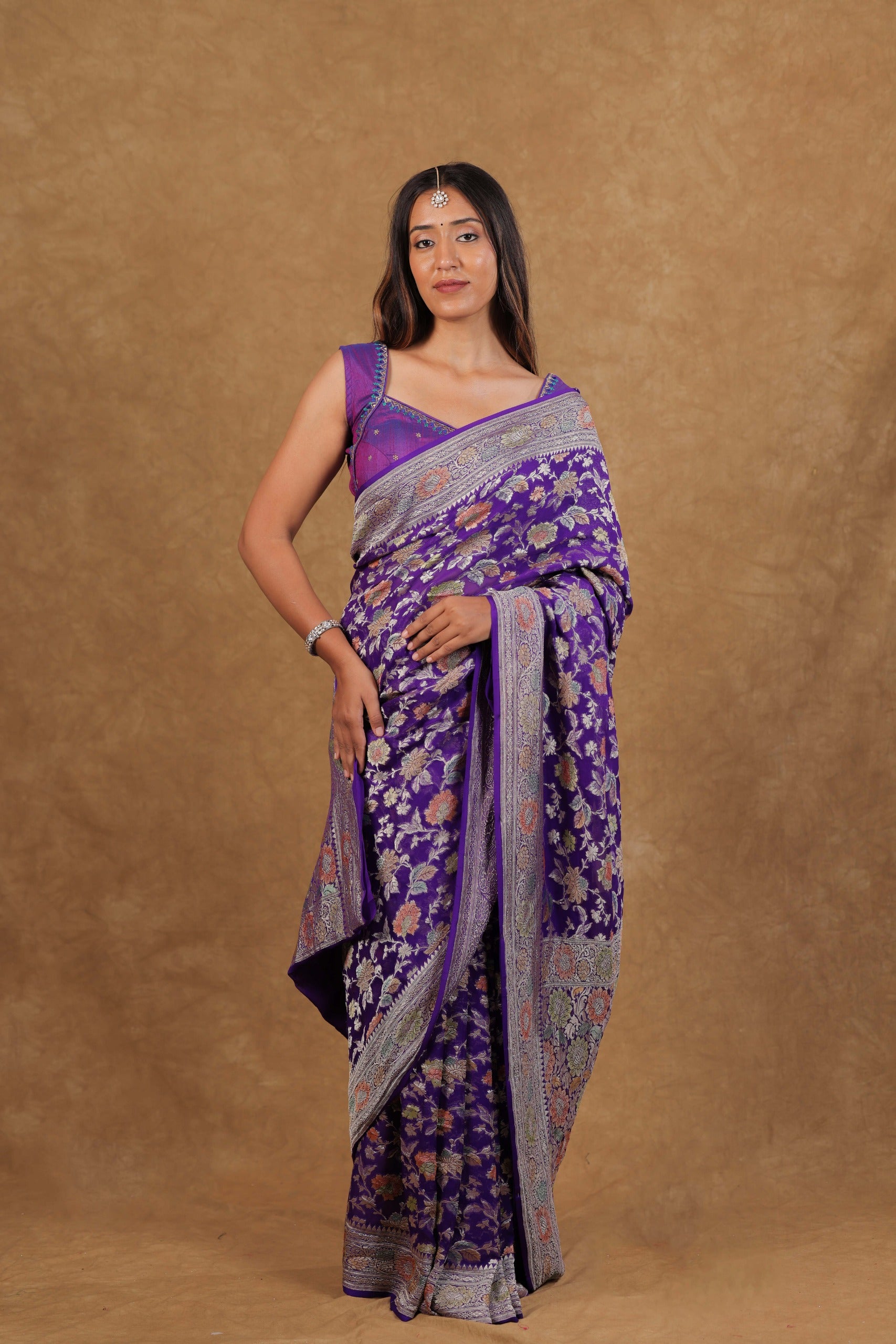 Royal Purple Mysore Georgette Meenakari Saree