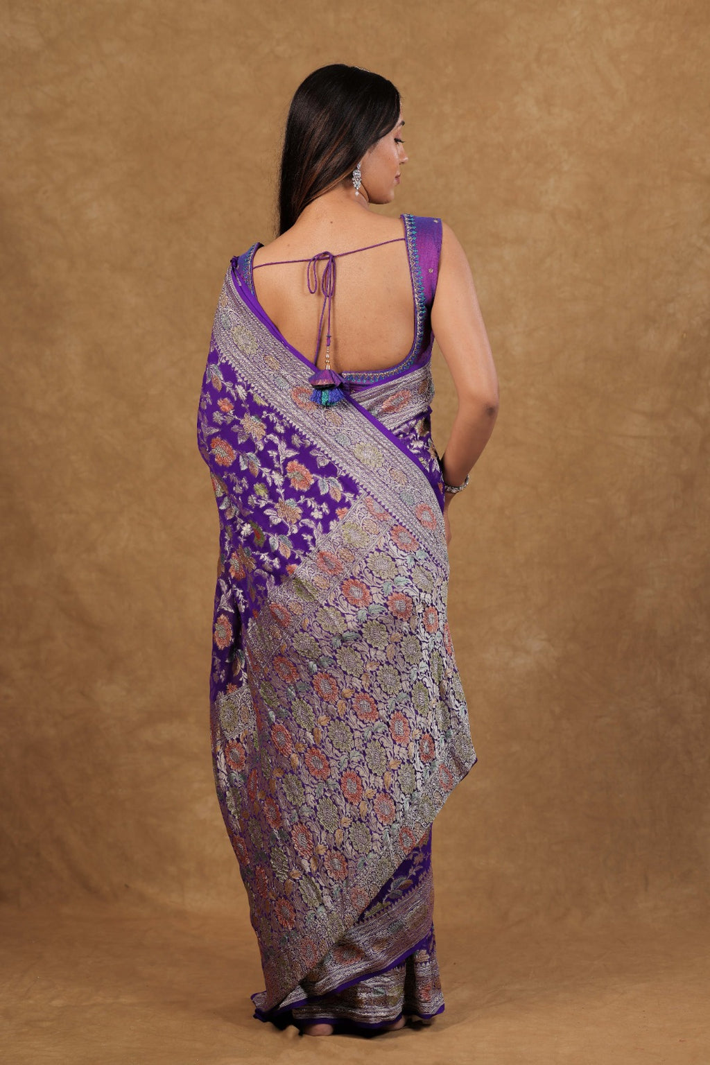 Royal Purple Mysore Georgette Meenakari Saree