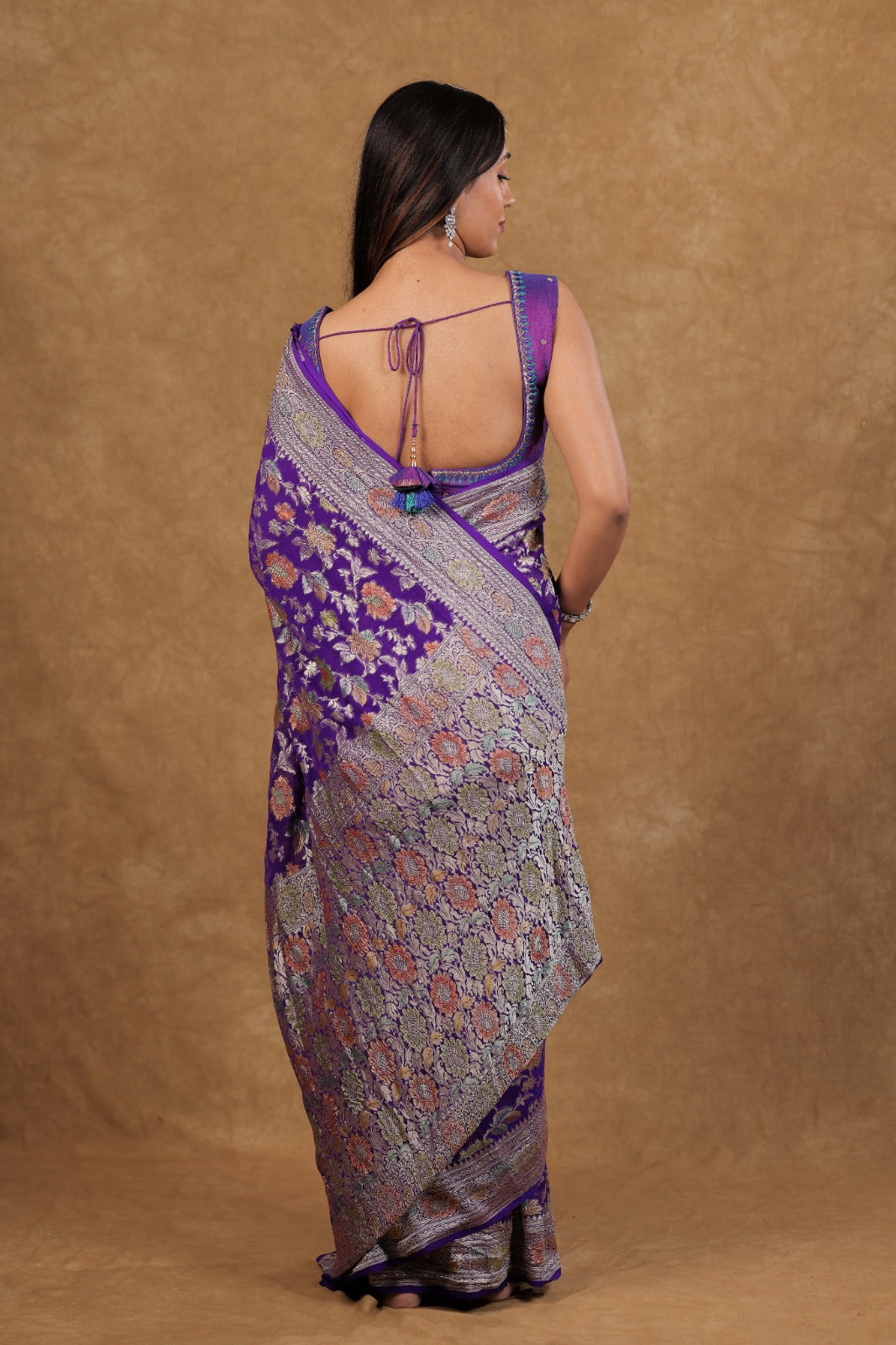 Royal Purple Mysore Georgette Meenakari Saree