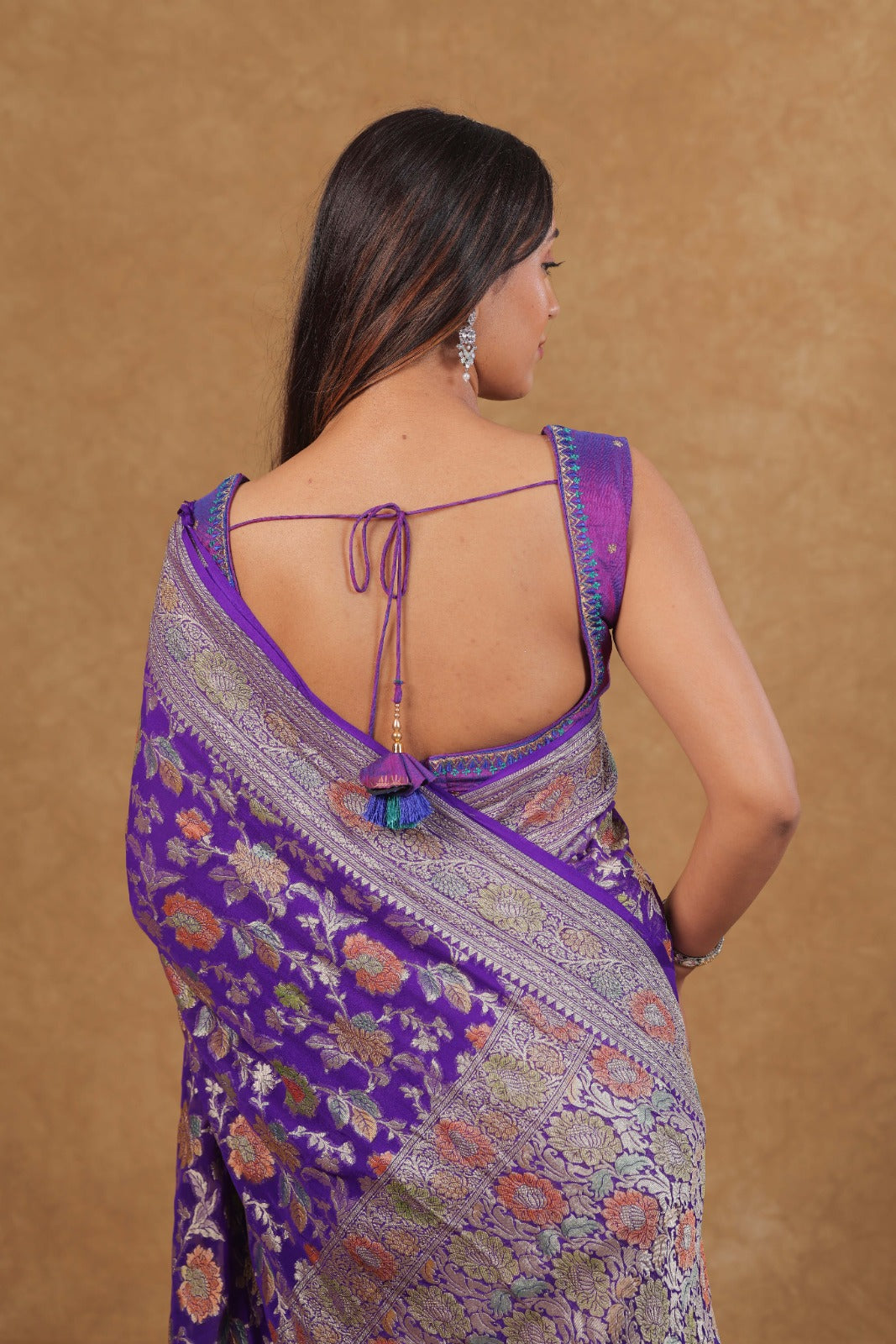 Royal Purple Mysore Georgette Meenakari Saree