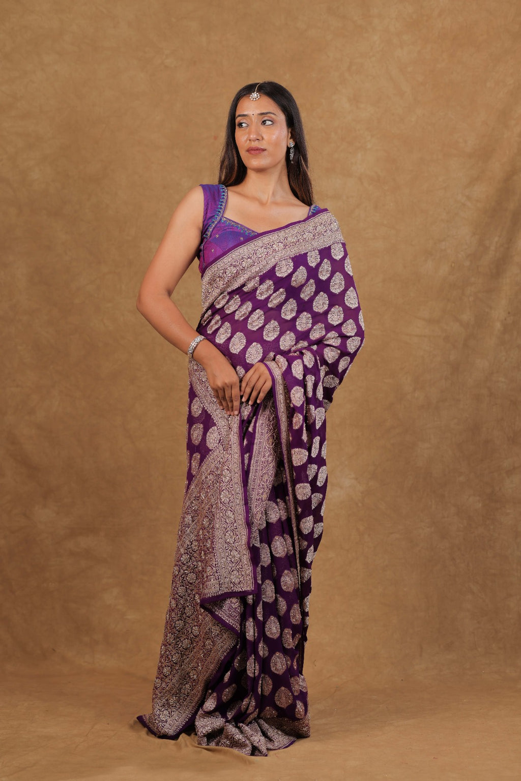 Royal Purple Mysore Georgette Meenakari Saree