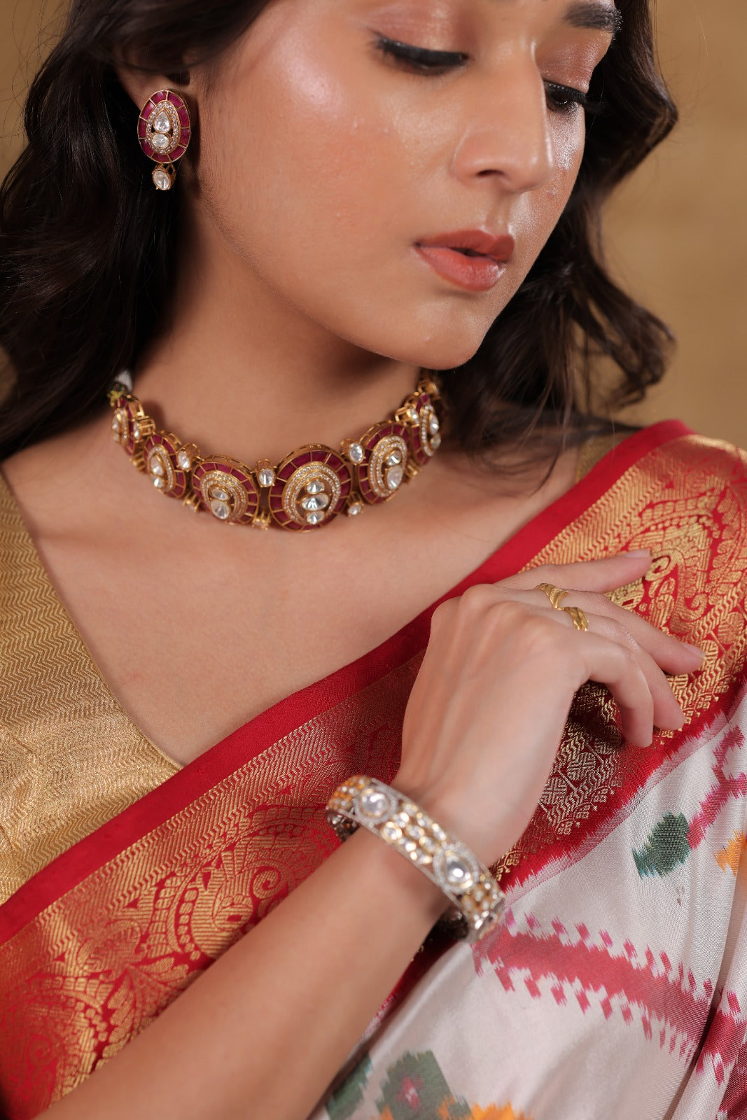 Off-White Cherry Patola Kanjeevaram silk saree Saree