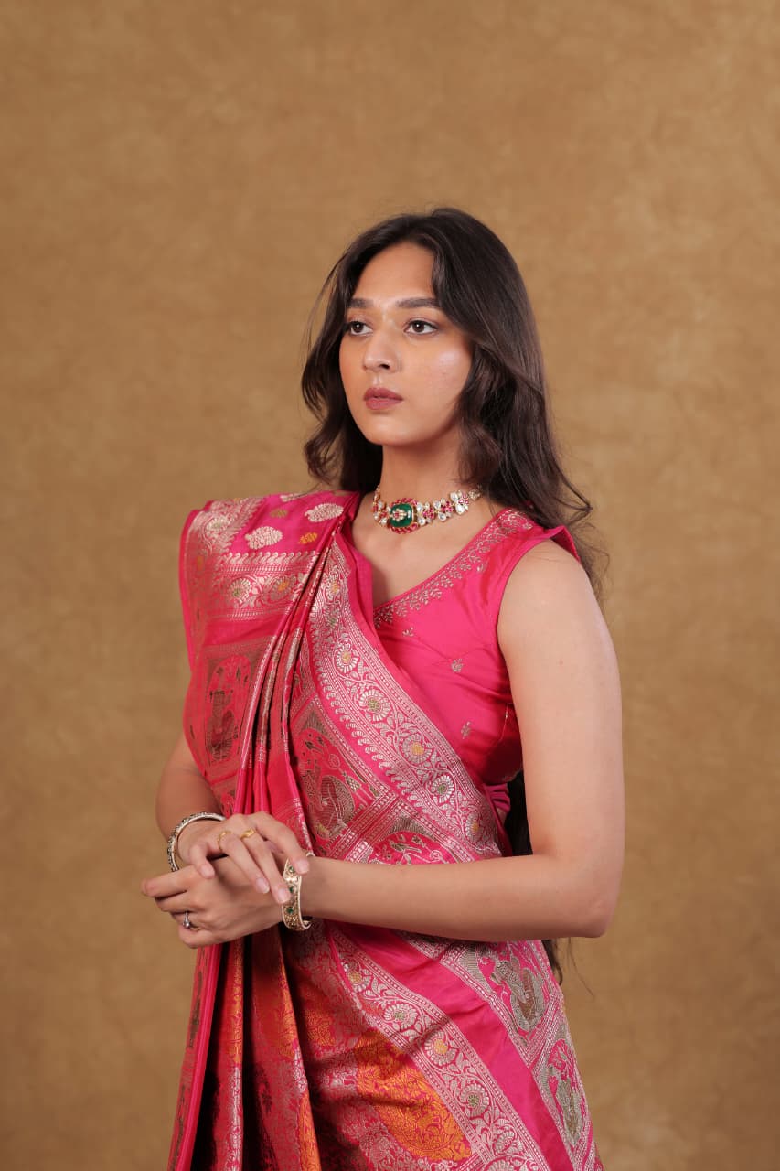 Rani Banarasi Baluchari Silk Saree